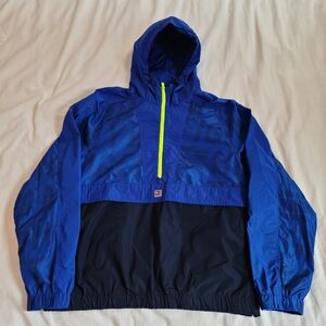 Tommy Hilfiger Blue Navy Windbreaker Raincoat with Neon Yellow Zip